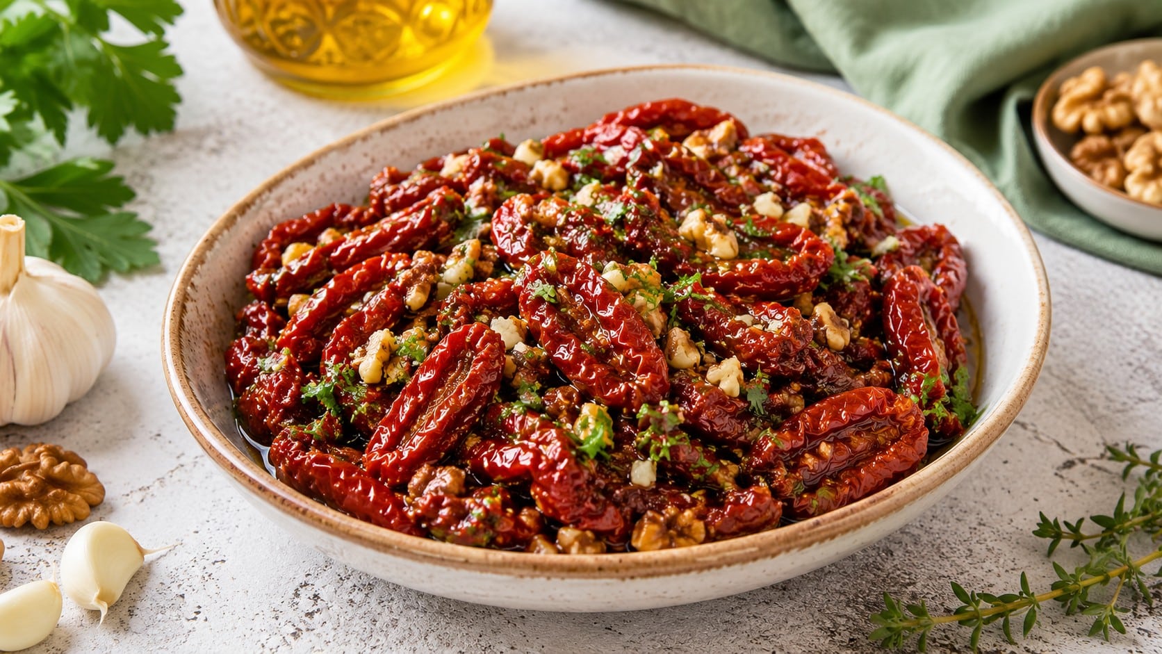 Мезе от сушени домати с орехи РЕЦЕПТА meze-ot-susheni-domati-s-orehi-retsepta