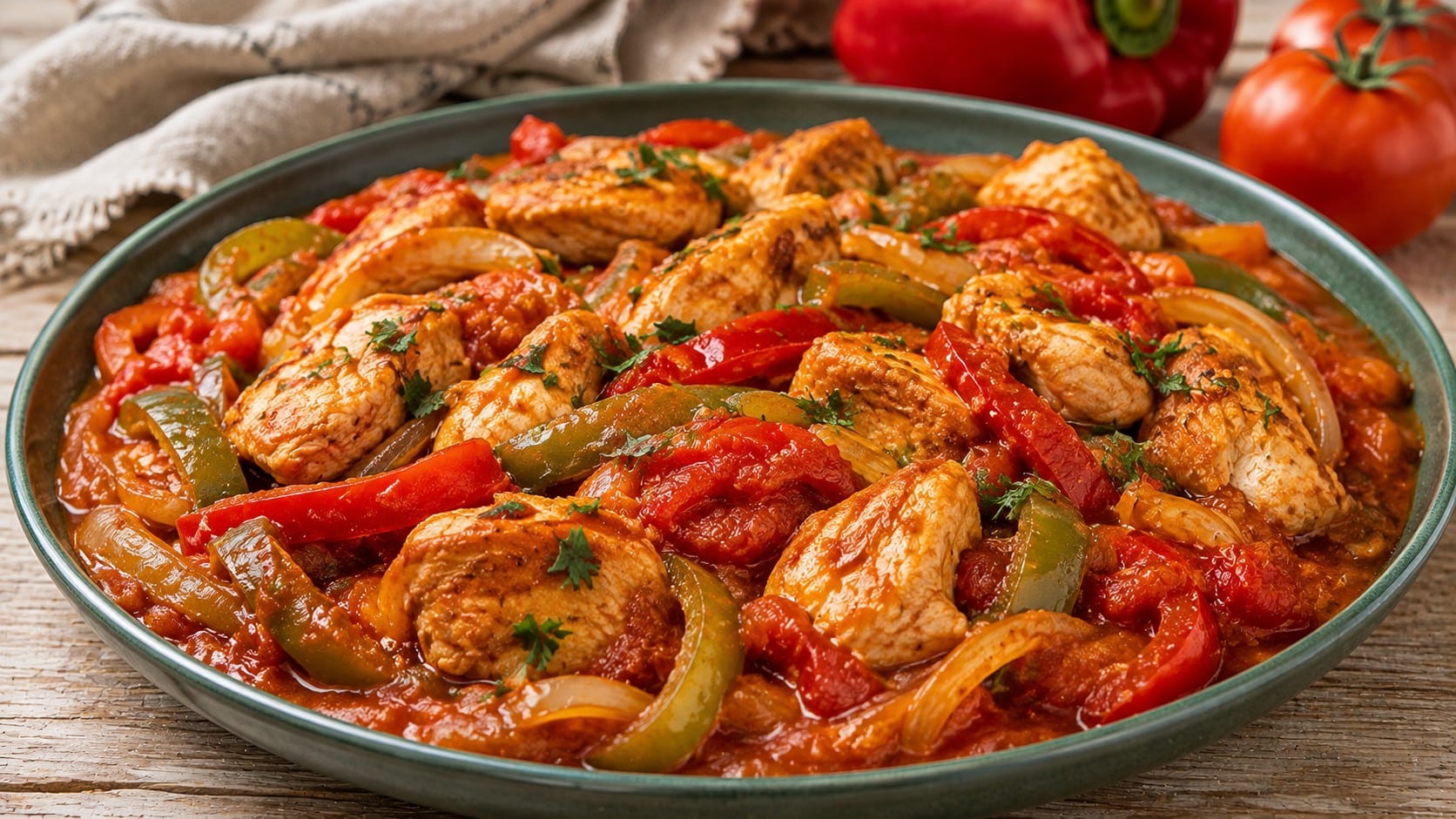 Пилешки гърди с чушки и домати – селски вкус pileshki-gardi-s-chushki-i-domati-po-selski
