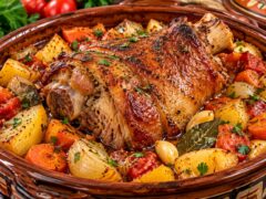pechen-svinski-dzholan-v-glinen-sad-s-kartofi-morkovi-luk-domati-i-aromaten-sos