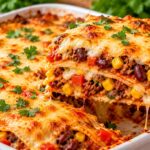 Мексиканска запеканка с кайма, тортила и царевица narezyana-meksikanska-zapekanka-s-plastove-tortila-kayma-tsarevitsa-cherven-bob-domaten-sos-i-raztopen-kashkaval