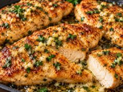 Сочни пилешки пържолки с чесново масло и златиста коричка на тиган