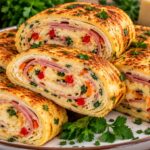 Яйчени рулца с шунка – лесно и вкусно narezani-yaycheni-rultsa-s-shunka-raztopen-kashkaval-chervena-chushka-morkov-i-magdanoz