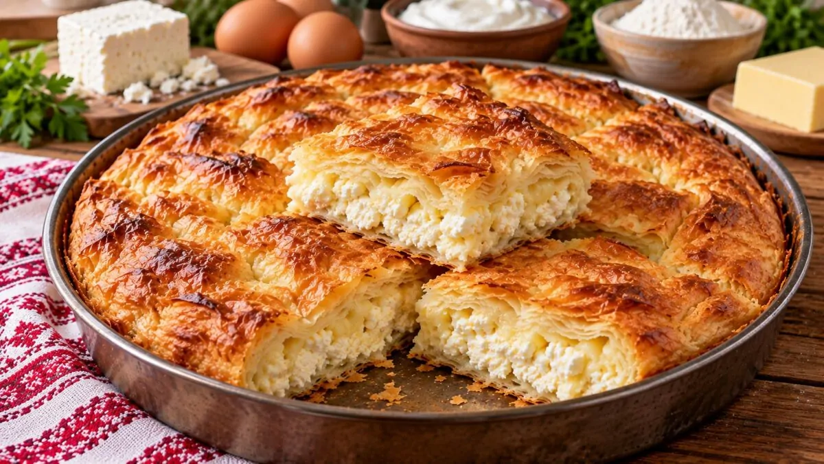 narezana-zlatista-banitsa-s-hrupkavi-kori-i-bogata-planka-ot-sirene-v-tava