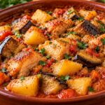 Домашна яхния с патладжан, картофи и пилешко pileshka-yahniya-s-patladzhan-kartofi-domaten-sos-i-magdanoz-v-keramichen-sad