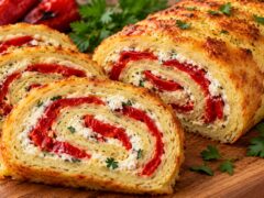 narezano-kartofeno-rulo-s-krem-ot-sirene-pecheni-cherveni-chushki-i-magdanoz