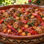 zapecheni-kyuftentsa-s-nahut-lenti-cherveni-pecheni-chushki-domaten-sos-i-magdanoz-v-glinen-sad