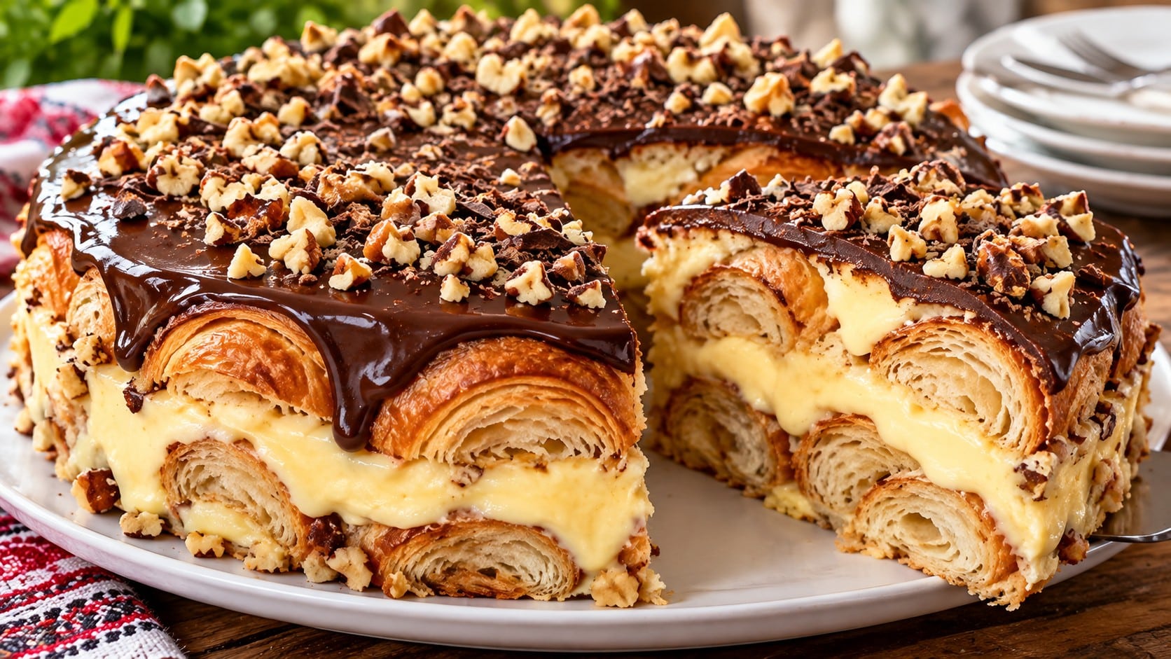 narezyana-torta-s-kroasani-vanilov-krem-i-shokolad