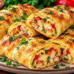 Яйчени рулца с пиле, зеленчуци и кашкавал narezani-yaycheni-rultsa-s-planka-ot-pileshko-chervena-chushka-morkov-zelen-luk-i-raztopen-kashkaval