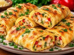 narezani-yaycheni-rultsa-s-planka-ot-pileshko-chervena-chushka-morkov-zelen-luk-i-raztopen-kashkaval